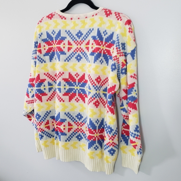 Vintage Retro Nordic Design Snowflake Ski Sweater L - Picture 8 of 10